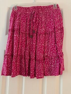 Tiered Hot Pink Polka Dot Mini Skirt with Drawstring